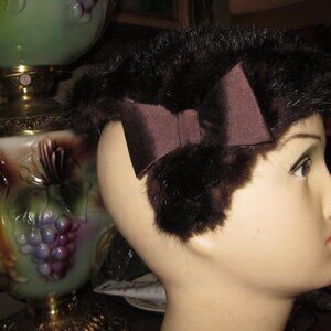 Vtg Fascinator Mink evening hat Gimbels side bow fabric inside dark mink
